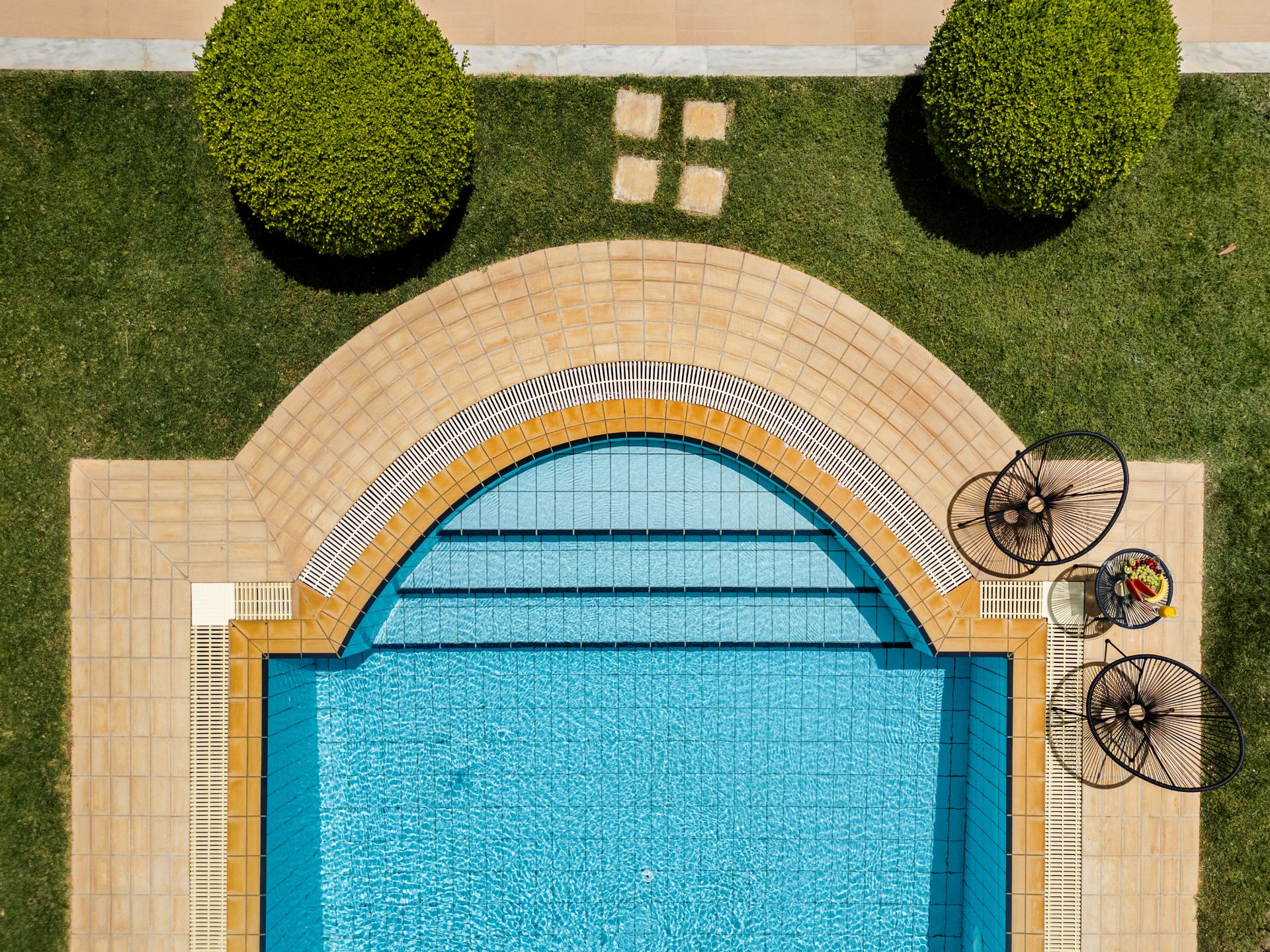 Aerial view of Renko Royal Villa private pool and grounds, Athens Riviera