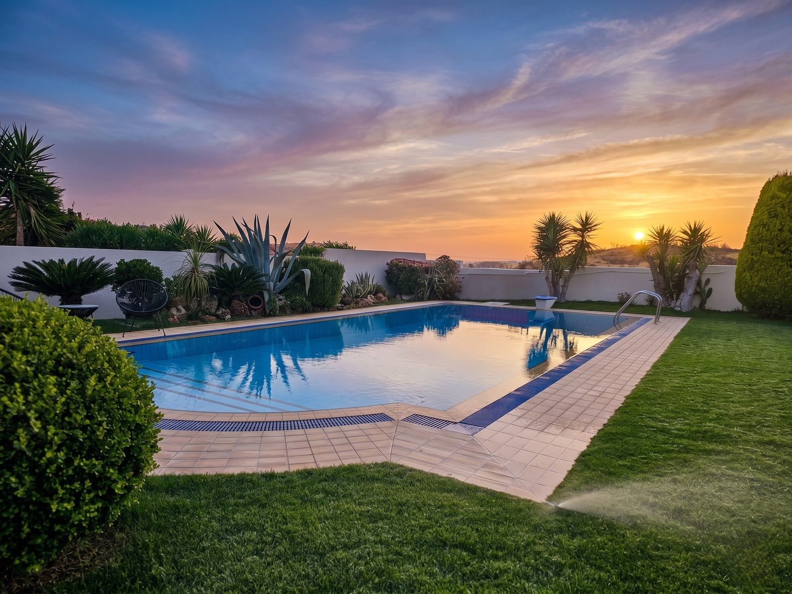 Infinity pool colorful sunset