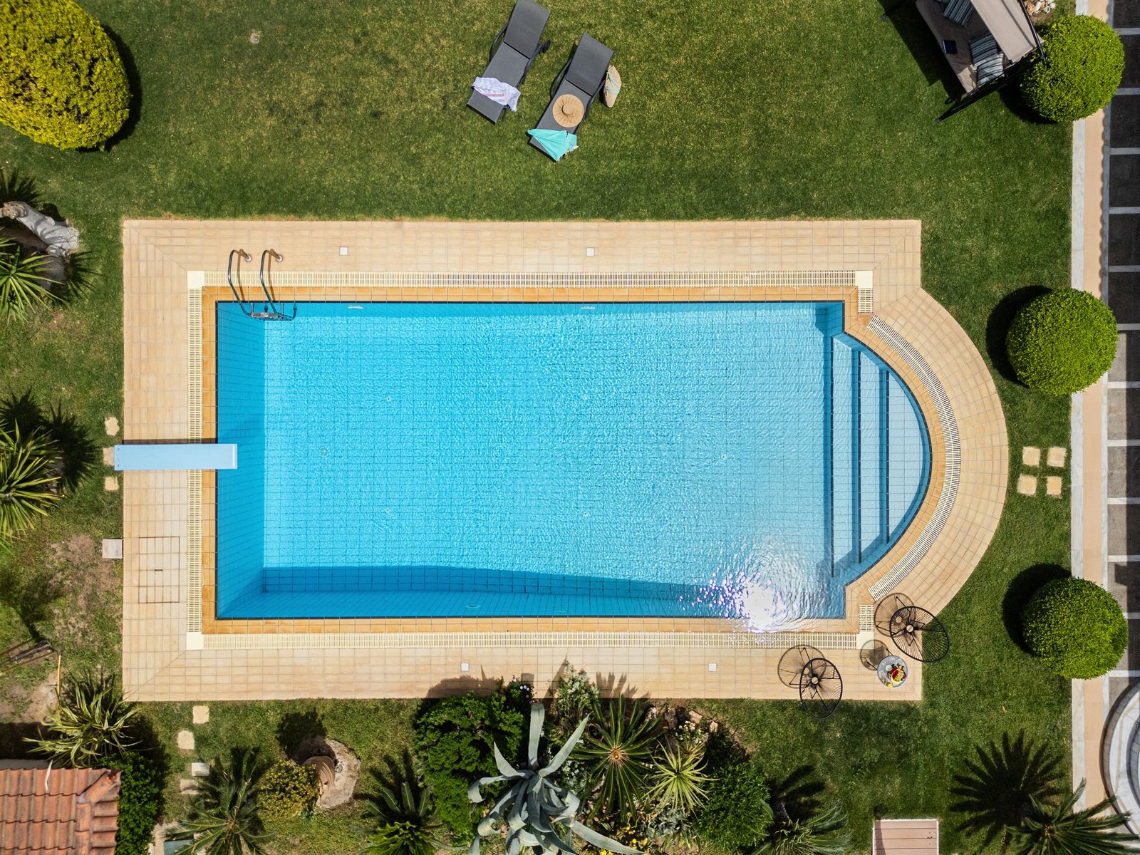 Aerial view of private pool and garden